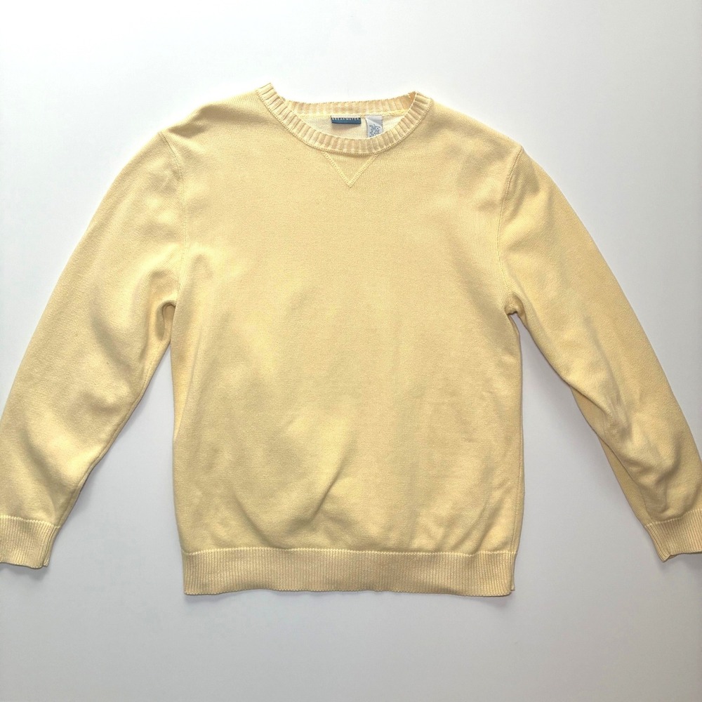 Breakwater 100% Cotton Crewneck Knit Sweater Butter Yellow Large Preppy Classic